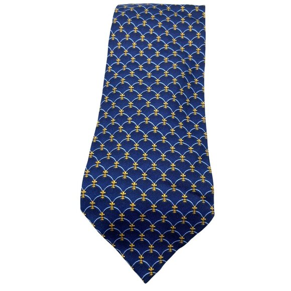 Beaufort Italian Italy Blue Navy Fleur de Lis Silk Tie Neck Luxury Vintage Mens - Picture 2 of 6